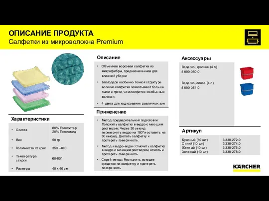 ОПИСАНИЕ ПРОДУКТА Салфетки из микроволокна Premium