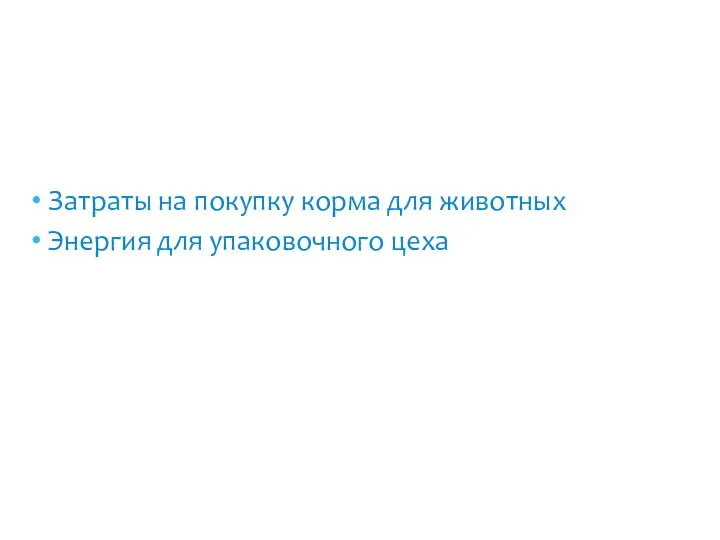 Затраты на покупку корма для животных Энергия для упаковочного цеха Переменные издержки: