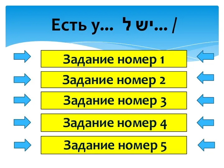 Есть у... יש ל... / Задание номер 2 Задание номер 3 Задание