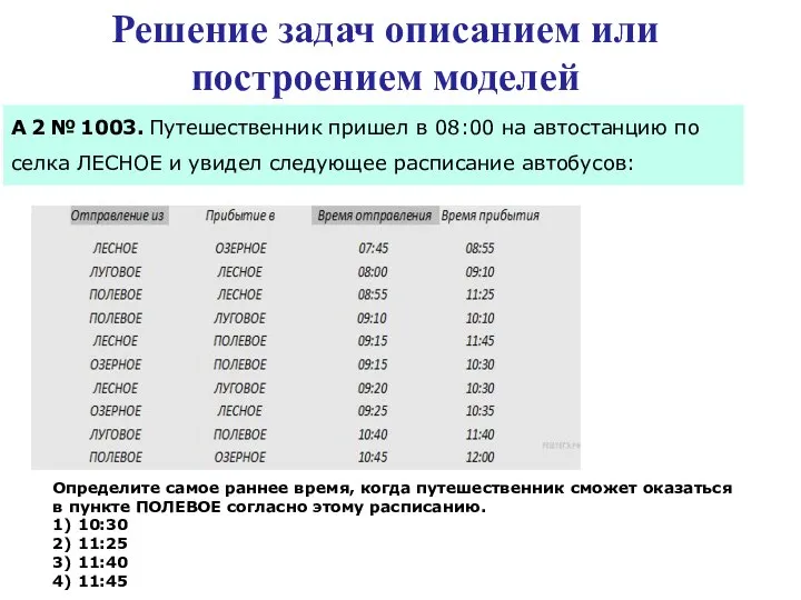 Решение задач описанием или построением моделей A 2 № 1003. Пу­те­ше­ствен­ник при­шел