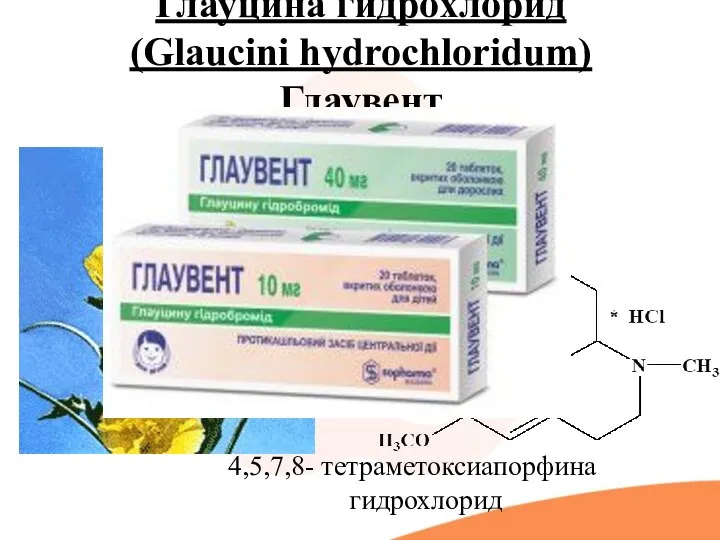 Глауцина гидрохлорид (Glaucini hydrochloridum) Глаувент 4,5,7,8- тетраметоксиапорфина гидрохлорид