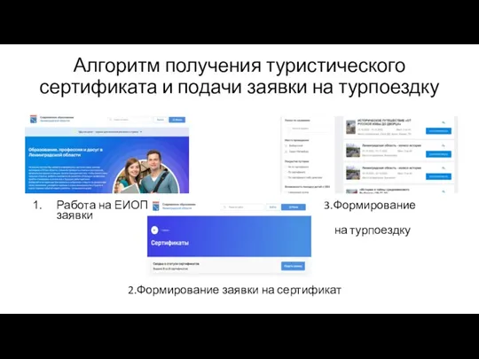 Алгоритм получения туристического сертификата и подачи заявки на турпоездку Работа на ЕИОПе