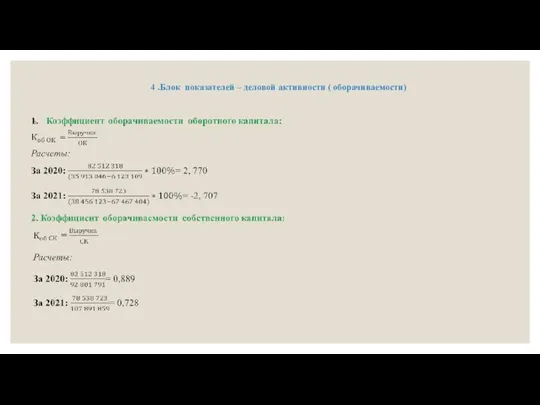 4 .Блок показателей – деловой активности ( оборачиваемости)