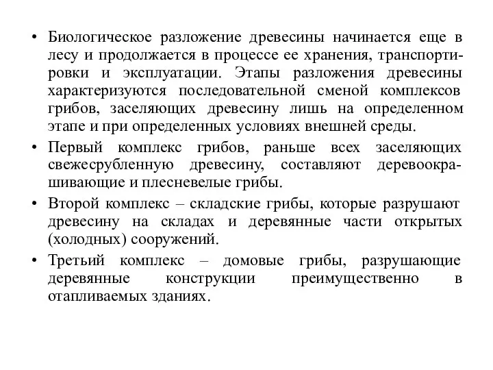 Биологическое разложение древесины начинается еще в лесу и продолжается в процессе ее