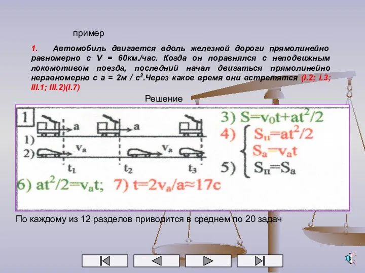 1. Автомобиль двигается вдоль железной дороги прямолинейно равномерно с V = 60км./час.