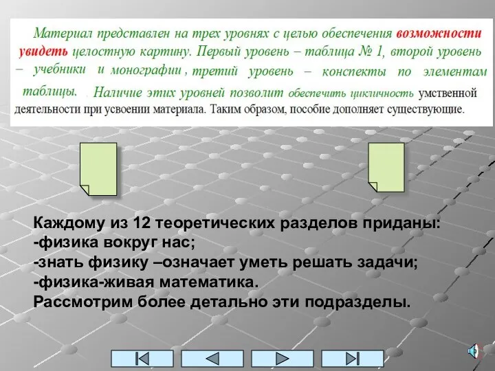 Каждому из 12 теоретических разделов приданы: -физика вокруг нас; -знать физику –означает