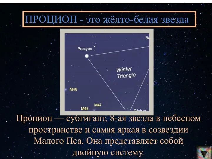 Процион — субгигант, 8-ая звезда в небесном пространстве и самая яркая в
