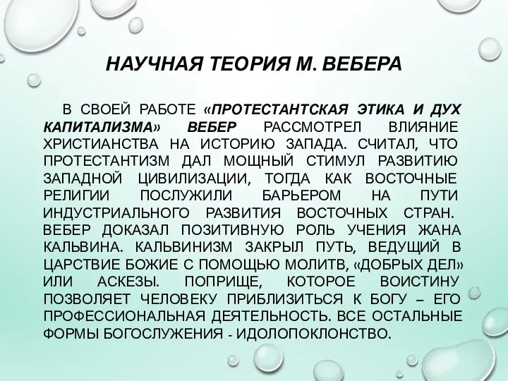 НАУЧНАЯ ТЕОРИЯ М. ВЕБЕРА В СВОЕЙ РАБОТЕ «ПРОТЕСТАНТСКАЯ ЭТИКА И ДУХ КАПИТАЛИЗМА»