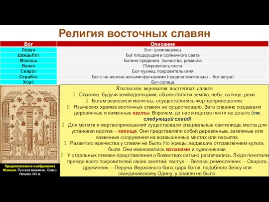 Религия восточных славян Предполагаемое изображение Мокоши. Русская вышивка. Север. Начало XIX в.