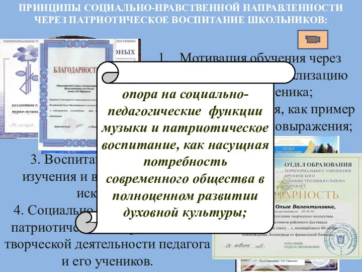 3. Воспитание в процессе изучения и восприятия мира искусства; 4. Социально-педагогическая и