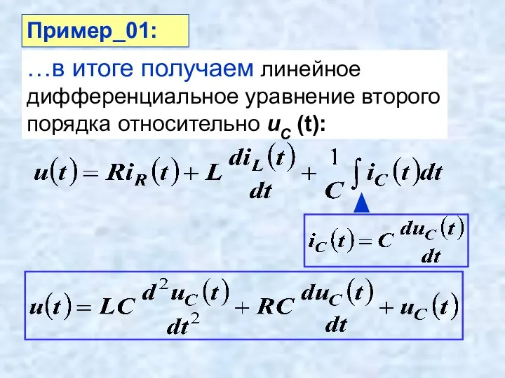 …в итоге получаем линейное дифференциальное уравнение второго порядка относительно uC (t): Пример_01: