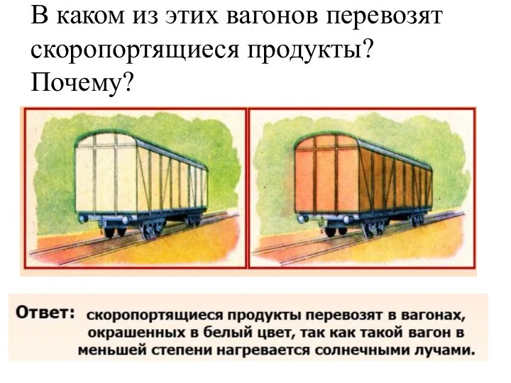 В каком из этих вагонов перевозят скоропортящиеся продукты? Почему?