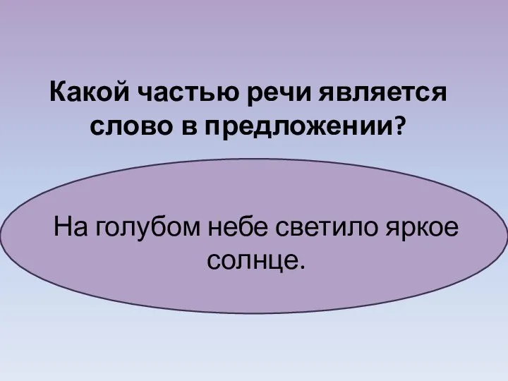 На голубом небе светило яркое солнце. Какой частью речи является слово в предложении?