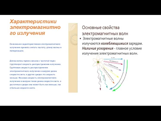 Характеристики электромагнитного излучения Основными характеристиками электромагнитного излучения принято считать частоту, длину волны