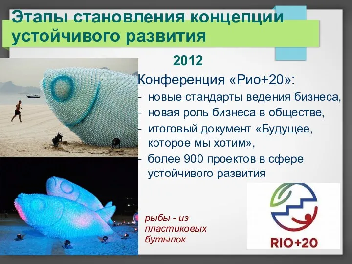2012 Конференция «Рио+20»: новые стандарты ведения бизнеса, новая роль бизнеса в обществе,