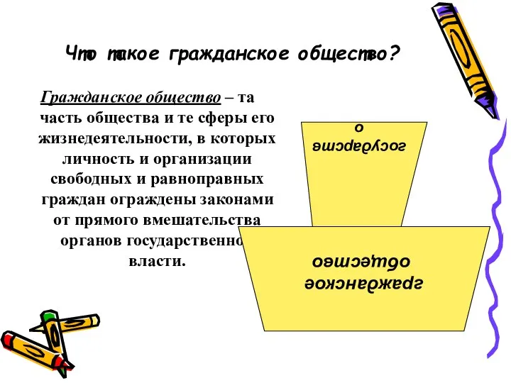 Что такое гражданское общество? Гражданское общество – та часть общества и те