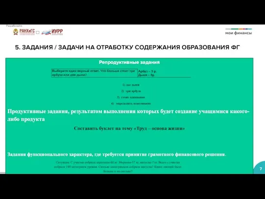 5. ЗАДАНИЯ / ЗАДАЧИ НА ОТРАБОТКУ СОДЕРЖАНИЯ ОБРАЗОВАНИЯ ФГ Репродуктивные задания 1)