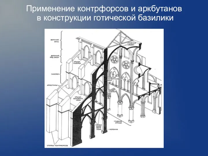 Применение контрфорсов и аркбутанов в конструкции готической базилики