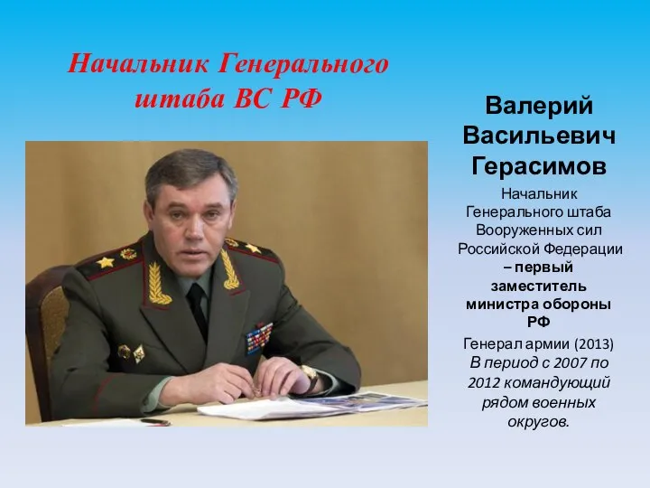 Начальник Генерального штаба ВС РФ Начальник Генерального штаба Вооруженных сил Российской Федерации