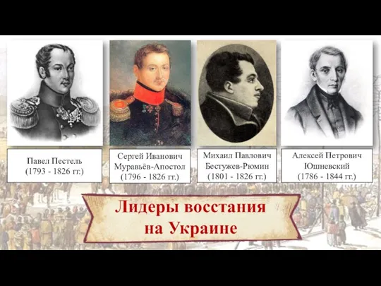 Лидеры восстания на Украине Павел Пестель (1793 - 1826 гг.) Сергей Иванович