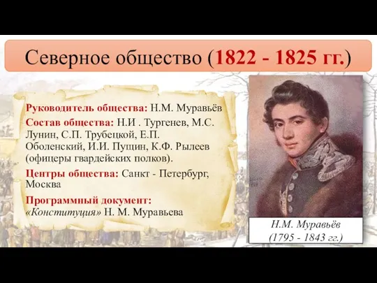 Северное общество (1822 - 1825 гг.) Н.М. Муравьёв (1795 - 1843 гг.)