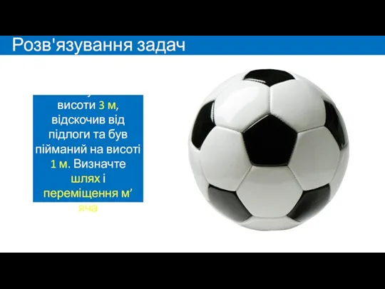 Розв'язування задач М’яч упав з висоти 3 м, відскочив від підлоги та