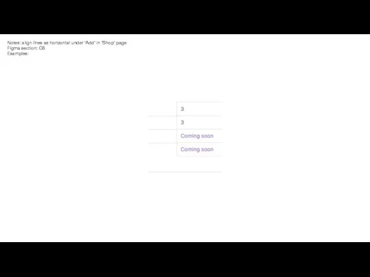 Notes: align lines as horizontal under ‘Add’ in ‘Shop’ page Figma section: C6 Examples: