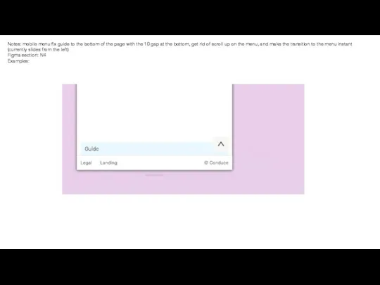 Notes: mobile menu fix guide to the bottom of the page with
