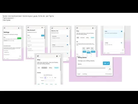 Notes: standardize/clean mobile layout, gaps, fonts etc. per Figma Figma section: - Examples: