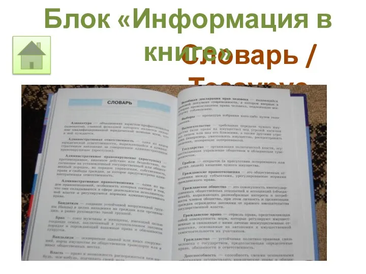 Словарь / Тезаурус Блок «Информация в книге»