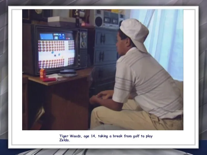 Tiger Woods, age 14, taking a break from golf to play Zelda.
