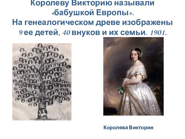 Королеву Викторию называли «бабушкой Европы». На генеалогическом древе изображены 9 ее детей,