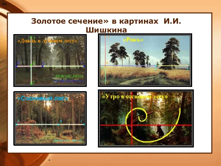 Золотое сечение» в картинах И.И.Шишкина * «Дождь в дубовом лесу» «» «Сосновый