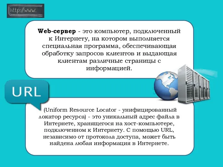 Web-сервер - это компьютер, подключенный к Интернету, на котором выполняется специальная программа,