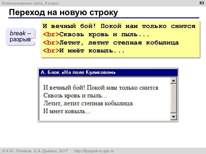 Переход на новую строку И вечный бой! Покой нам только снится Сквозь