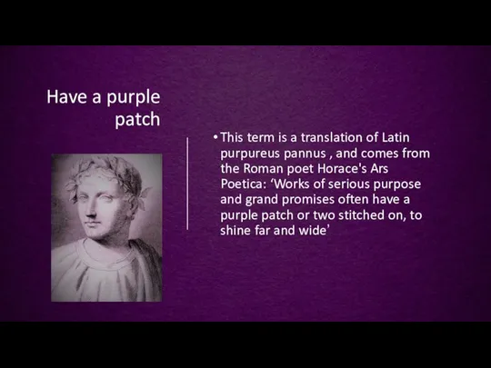 Have a purple patch This term is a translation of Latin purpureus