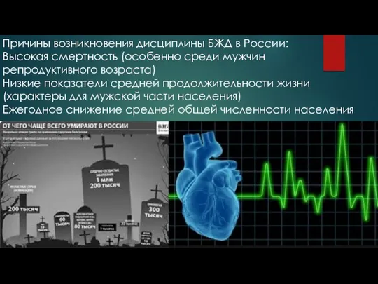 Причины возникновения дисциплины БЖД в России: Высокая смертность (особенно среди мужчин репродуктивного