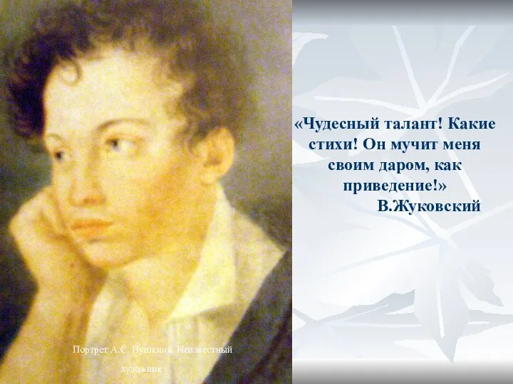 «Чудесный талант! Какие стихи! Он мучит меня своим даром, как приведение!» В.Жуковский