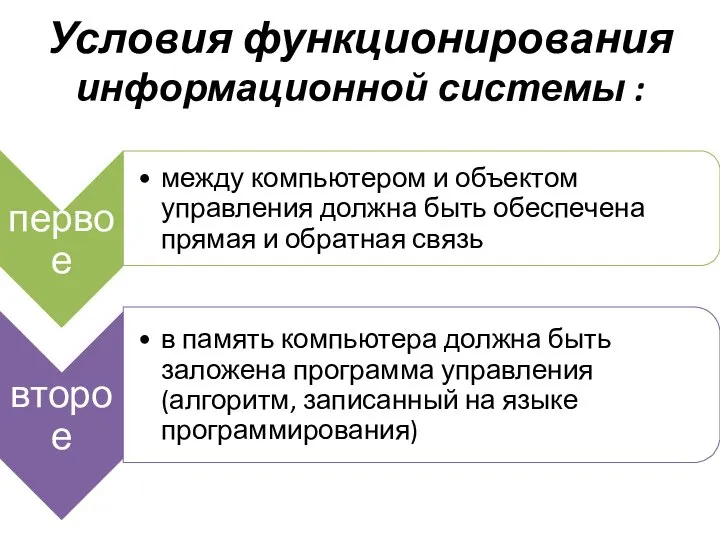 Условия функционирования информационной системы :