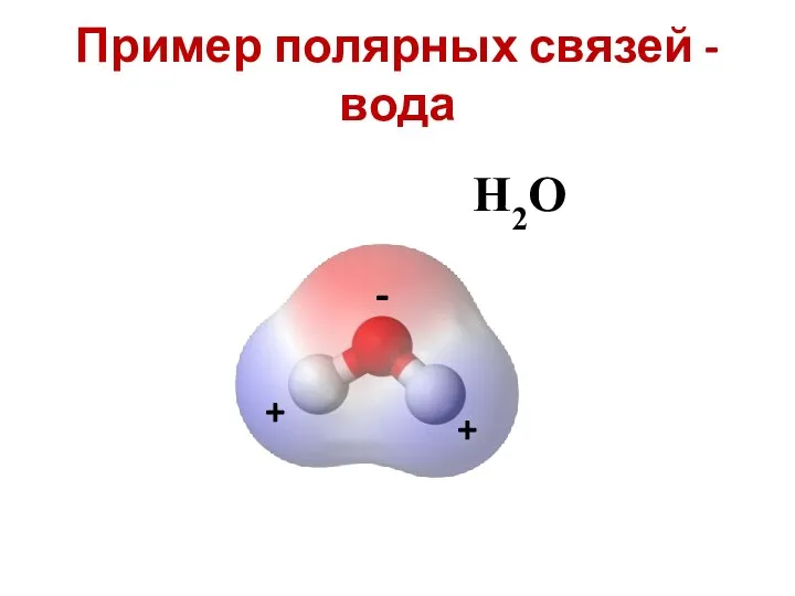 Пример полярных связей - вода H2O + + -