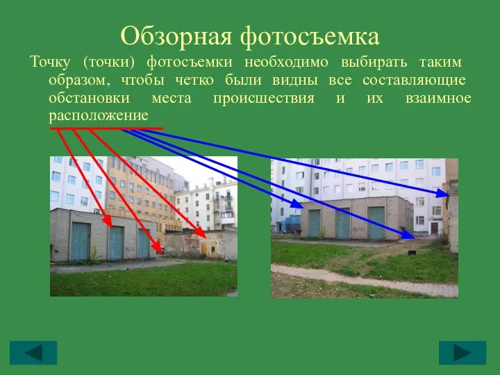 Обзорная фотосъемка Точку (точки) фотосъемки необходимо выбирать таким образом, чтобы четко были