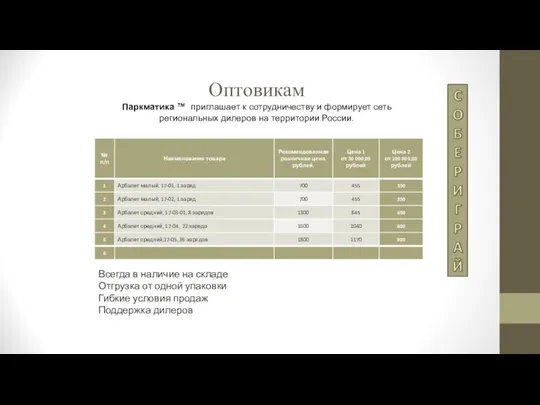 Оптовикам Паркматика ™ приглашает к сотрудничеству и формирует сеть региональных дилеров на