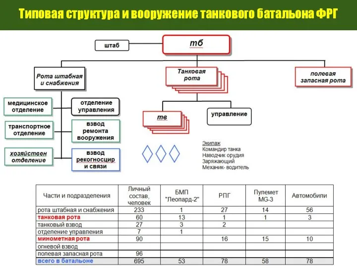 Типовая структура и вооружение танкового батальона ФРГ