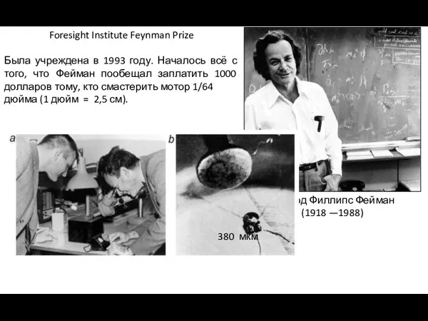 Ричард Филлипс Фейман (1918 —1988) Foresight Institute Feynman Prize Была учреждена в