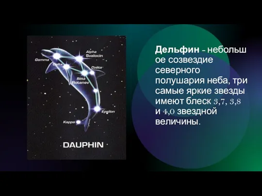 Дельфин - небольшое созвездие северного полушария неба, три самые яркие звезды имеют