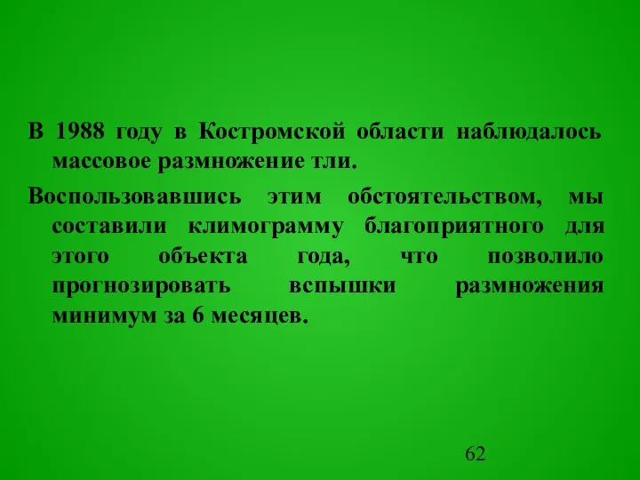 В 1988 году в Костромской области наблюдалось массовое размножение тли. Воспользовавшись этим