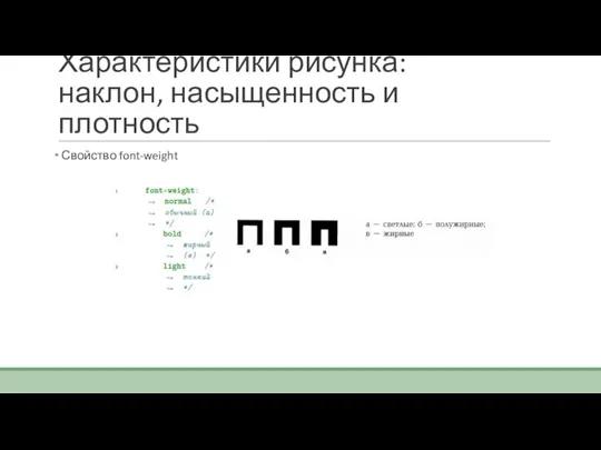 Характеристики рисунка: наклон, насыщенность и плотность Свойство font-weight