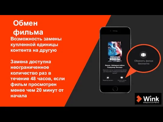 Возможность замены купленной единицы контента на другую Замена доступна неограниченное количество раз