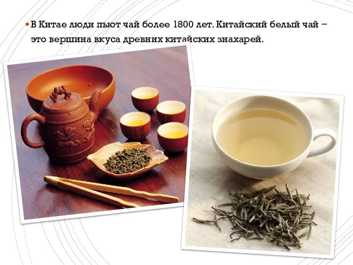 В Китае люди пьют чай более 1800 лет. Китайский белый чай −