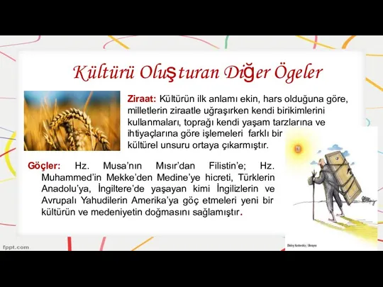 Kültürü Oluşturan Diğer Ögeler Göçler: Hz. Musa’nın Mısır’dan Filistin’e; Hz. Muhammed’in Mekke’den